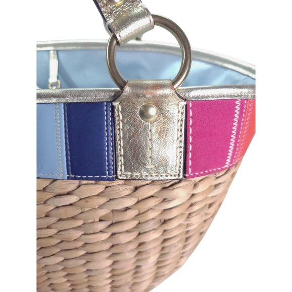 Vintage COACH Legacy Multicolor Straw Basket and gold Turnlock Wallet Set - Picture 7 of 14